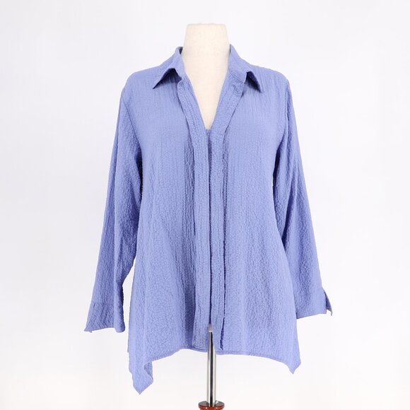 HABITAT Crinkle Textured Hidden Button Tunic Top Periwinkle Blue/Purple Size L - Picture 1 of 7